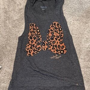 Disney Women's Charcoal Sleeveless Top with Leopard Bow